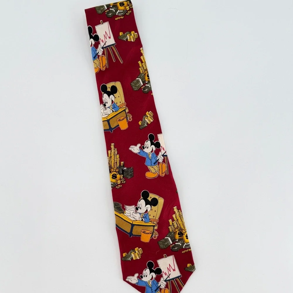 MICKEY UNLIMITED Mickey Mouse Money Silk Tie Red Vintage Disney Businessman